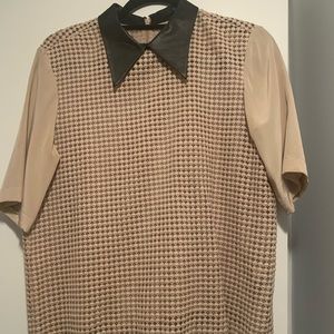 Tibi Beige Macrame Top with Black Leather Collar